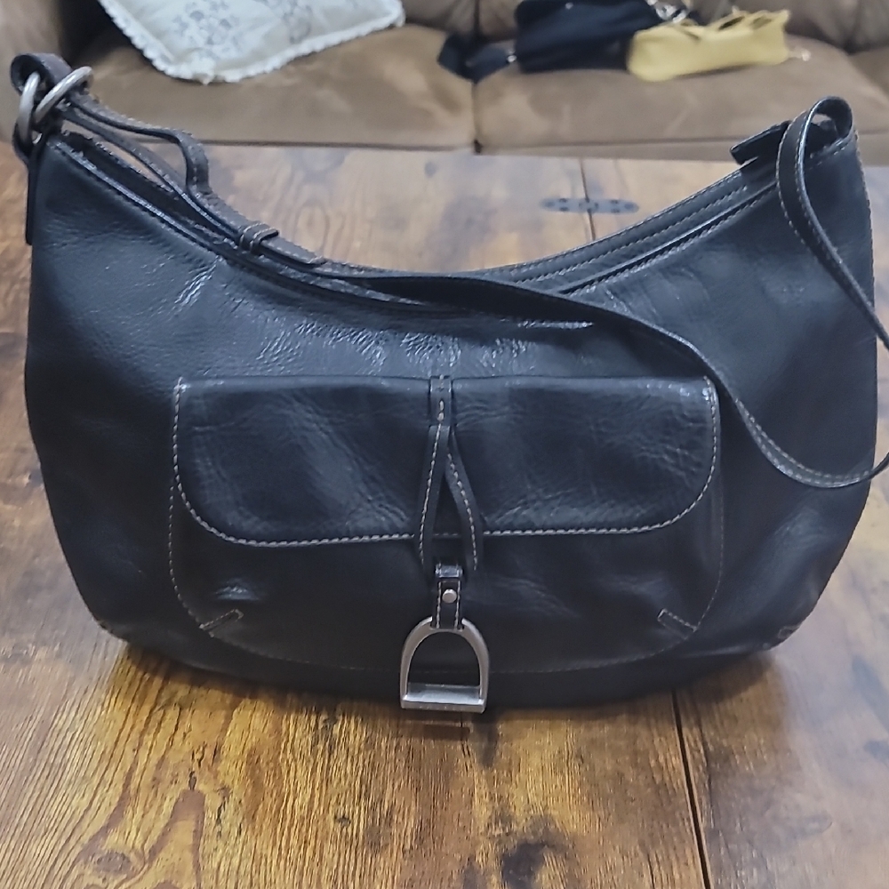 Lauren Ralph Lauren Black Hobo Bag with Buckle Accent